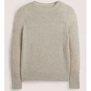 Boden Jewel Button Fluffy Knit Sweater Gray XL Alpaca Wool Blend